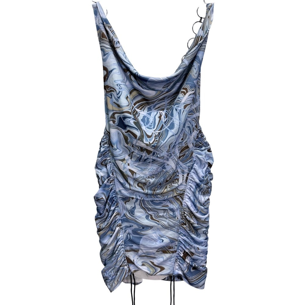 Hours h:ours Revolve Marble Print Y2K Ruched Chain Strap Mini Dress XS NWT - Picture 3 of 10